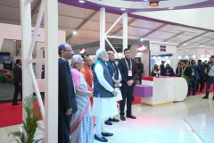 Prime Minister Shri Narendra Modi, U.P. Governor Smt. Anandiben Patel, Union Defense Minister Shri Rajnath Singh and U.P. Chief Minister Shri Yogi Adityanath during the inauguration of the Global Investors Summit on 10 February, 2023 in Lucknow.